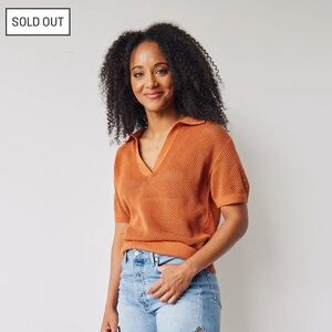 ABLE Collin’s‎ Sweater Polo Mesh Knit Organic Cotton Top Size Small